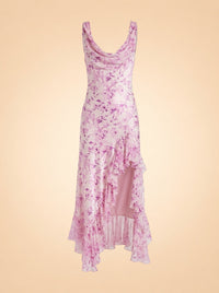 Raya Long Floral Silk Sleeveless Ruffle Dress ghost_front