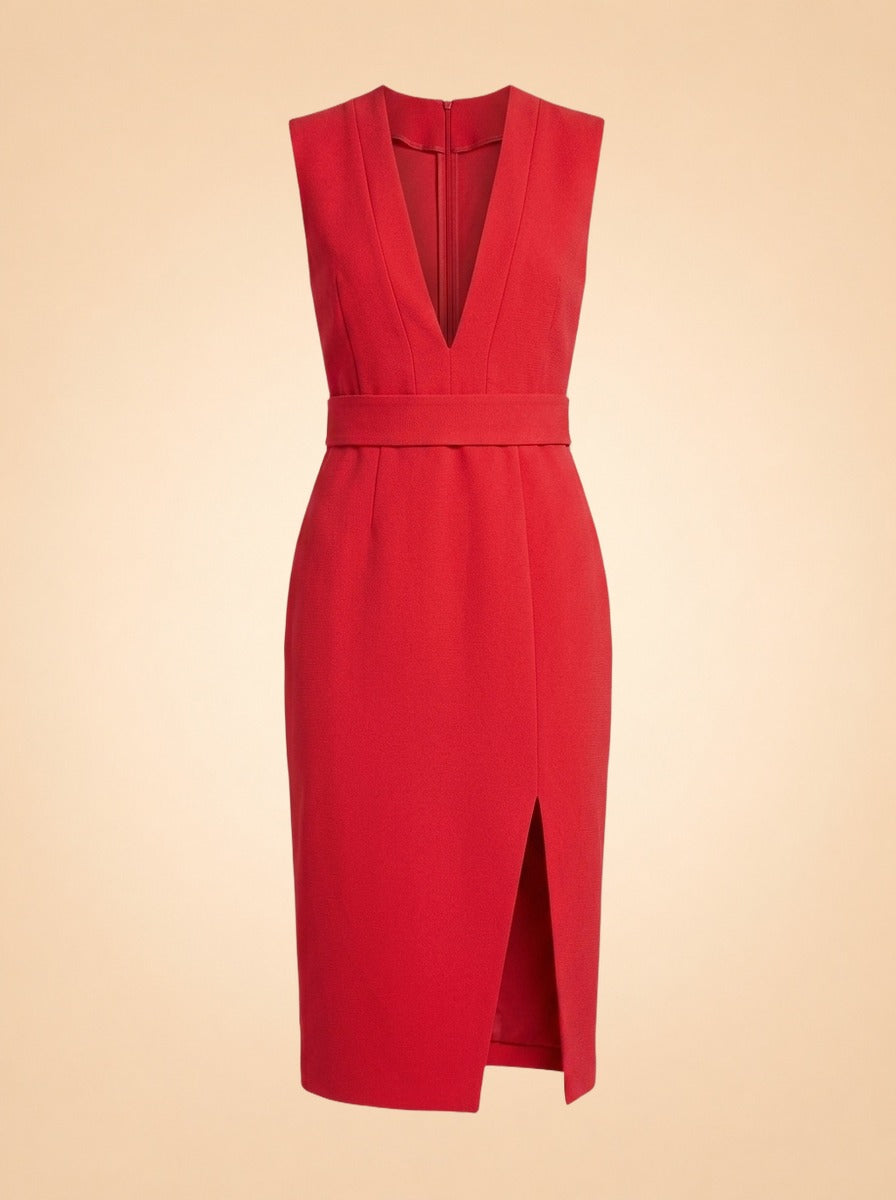 Red V-Neck Midi