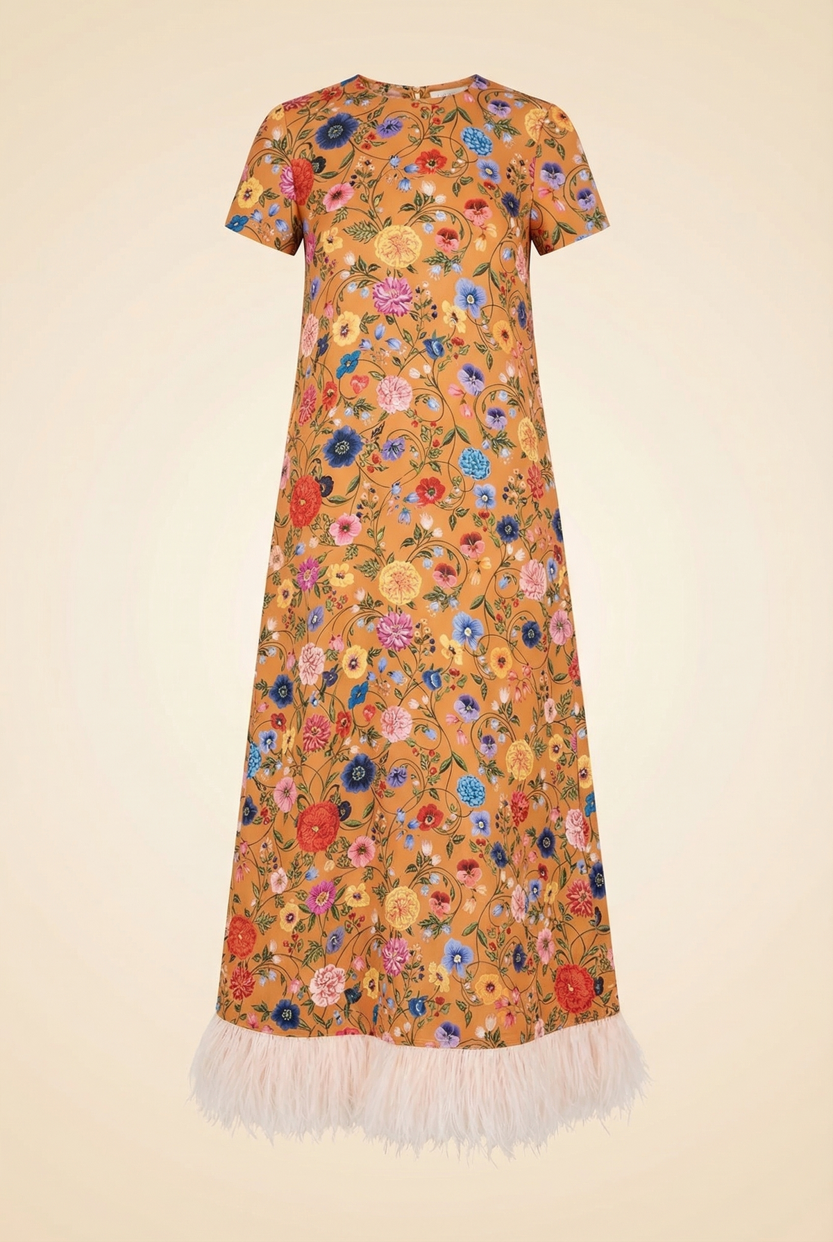 Botticelli Rust Short Sleeve Swing Dress with Feathers