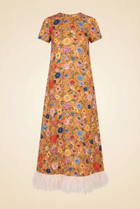 Botticelli Rust Short Sleeve Swing Dress with Feathers