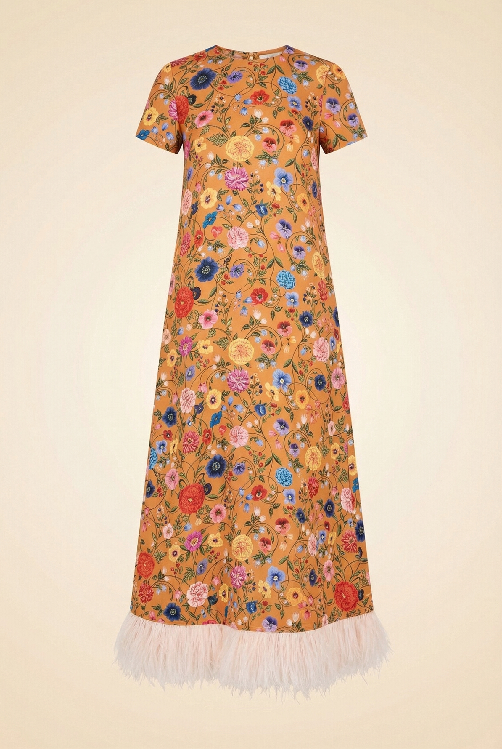 Botticelli Rust Short Sleeve Swing Dress with Feathers