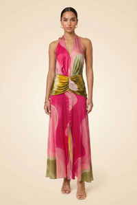 Dafne Abstract Wave Halter Gown - model