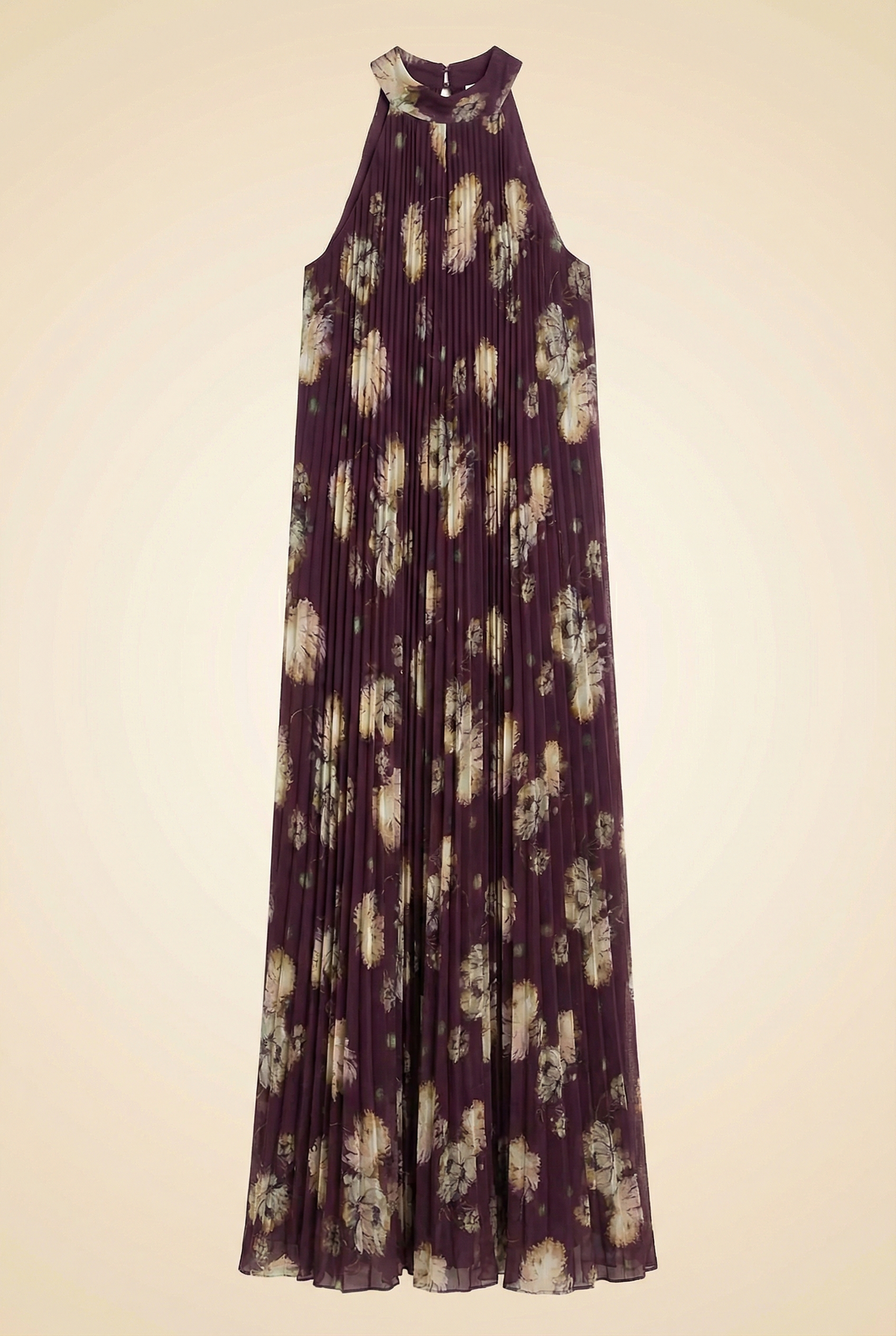 Rosie Mock-Neck Pleated Chiffon Maxi Dress