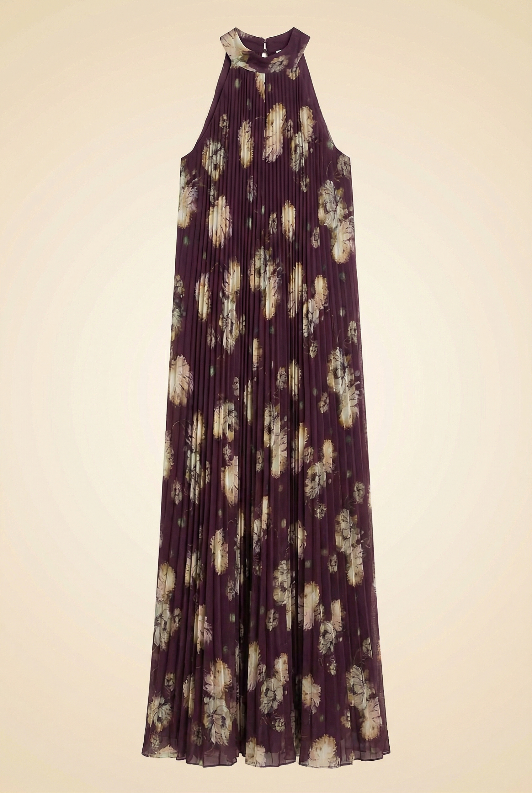 Rosie Mock-Neck Pleated Chiffon Maxi Dress