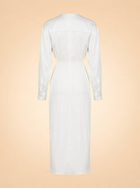 Ruched Disconnect Shirt Dress In White ghost_back