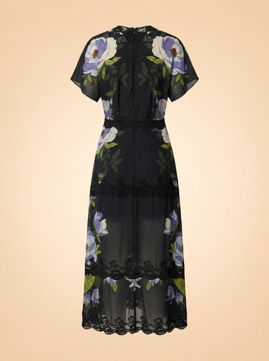 Soft Garden Black Laces Short Sleeve Maxi Dress