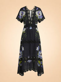 Soft Garden Black Laces Short Sleeve Maxi Dress