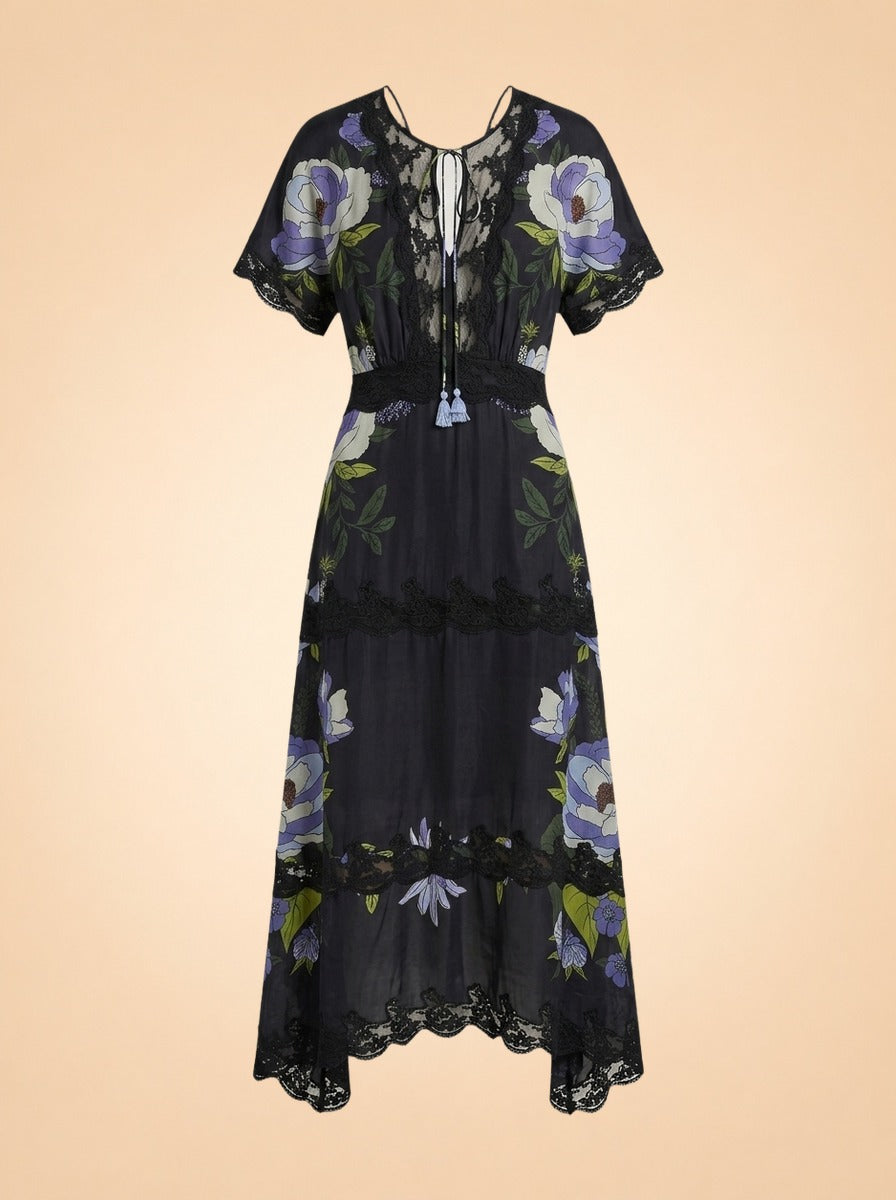 Soft Garden Black Laces Short Sleeve Maxi Dress