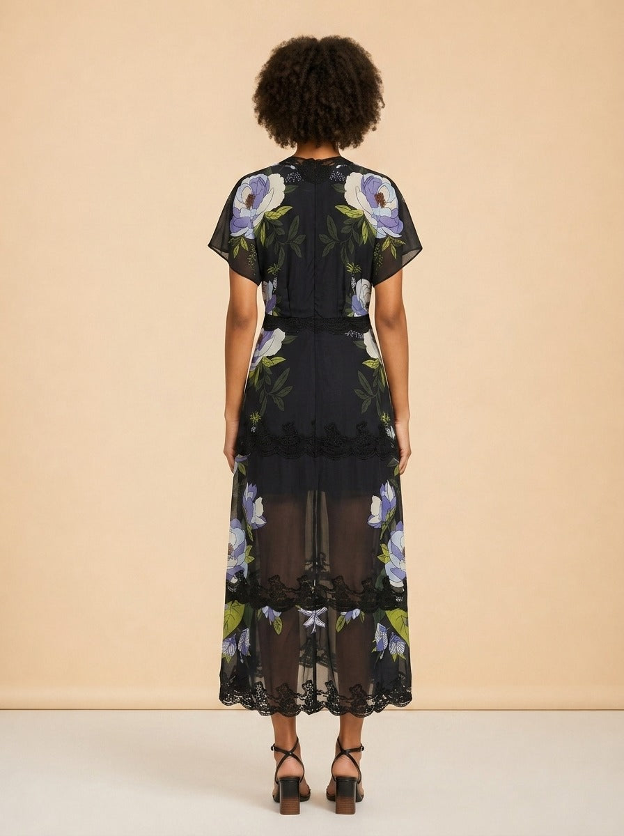 Soft Garden Black Laces Short Sleeve Maxi Dress