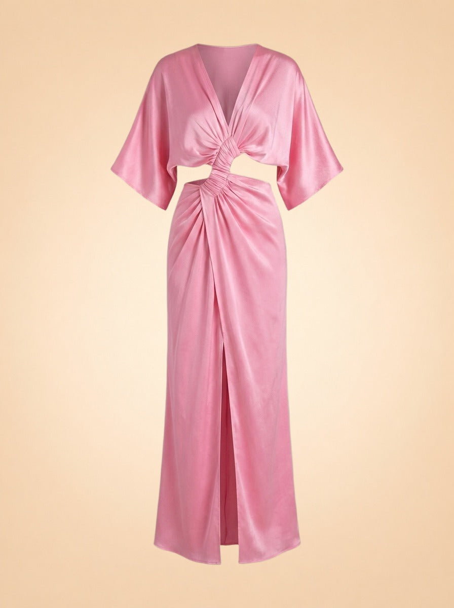 Stevie Pleated Cross-Over Maxi Dress - Pink - front (flat)