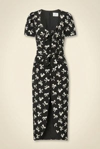Zaza Tie-detailed Printed Silk-crepe Midi Dress In Black