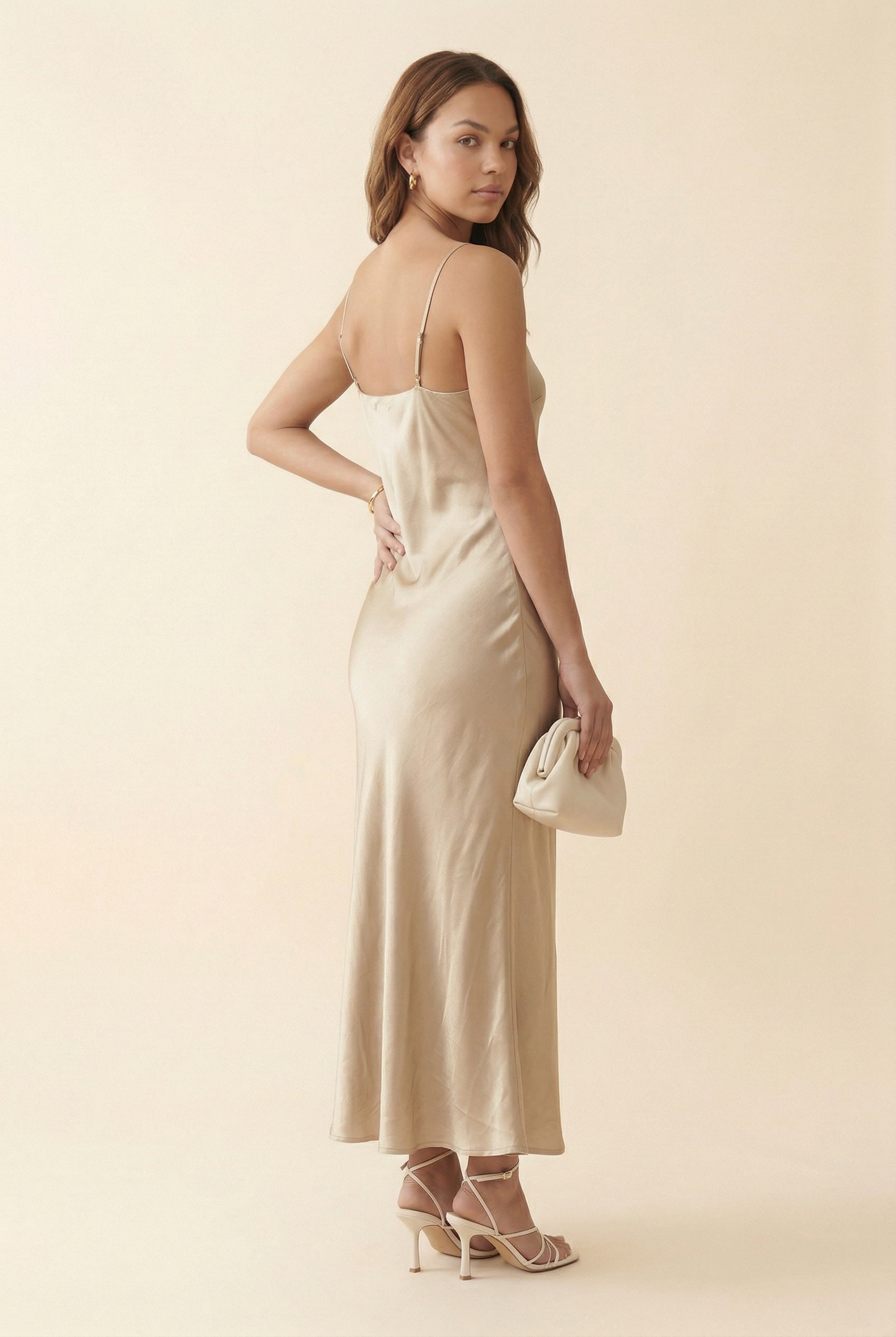 Beige Velour Slip Dress