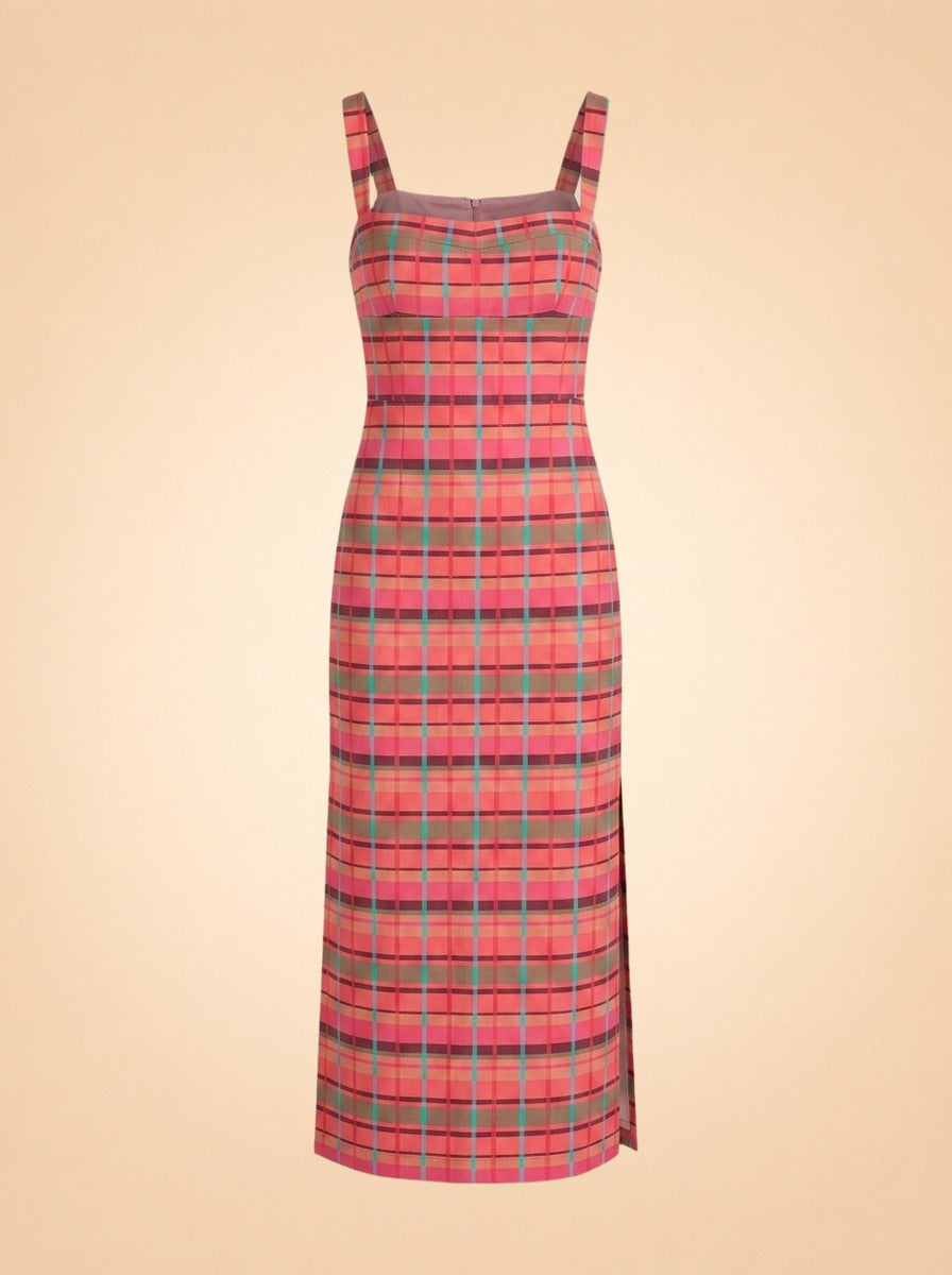 The Agnes Dress – Sunset Gingham ghost_front