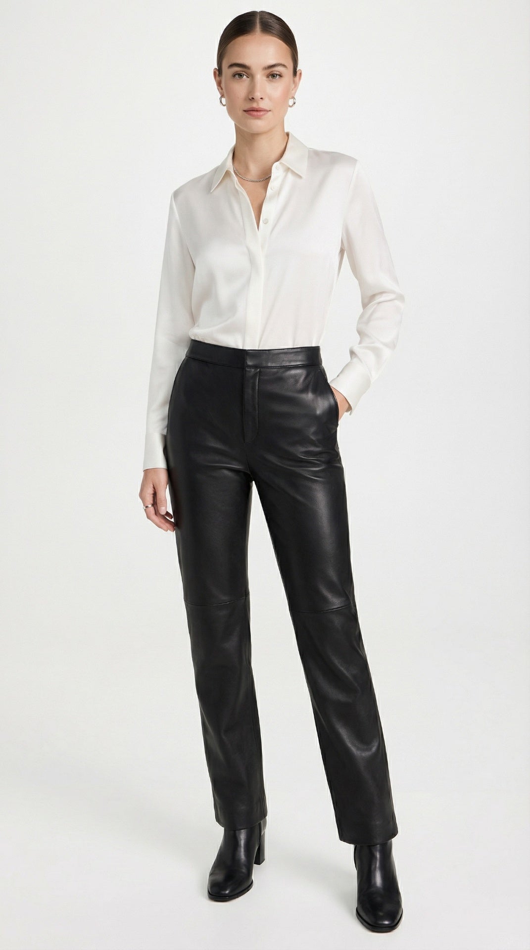 The Row Leather Pants styled on model
