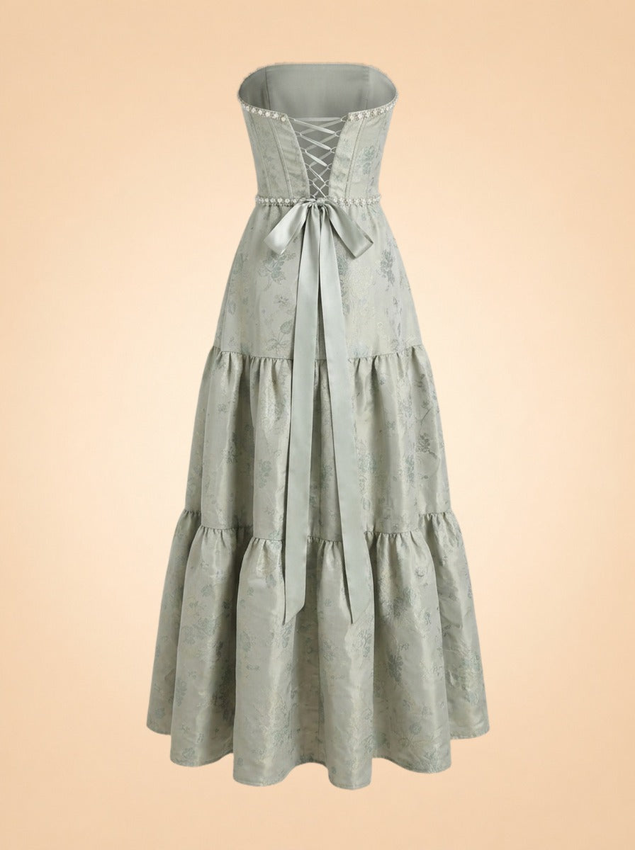 THE VIVIAN DRESS IN SAGE WINDSOR BROCADE ghost_back