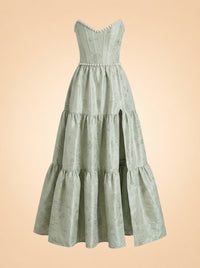THE VIVIAN DRESS IN SAGE WINDSOR BROCADE ghost_front