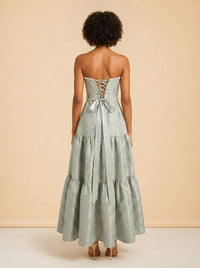 THE VIVIAN DRESS IN SAGE WINDSOR BROCADE model_back