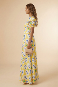 Open Back Puff Sleeved Maxi Dress