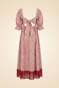 Jocelyn Embroidered Puff Sleeve Fringe Dress