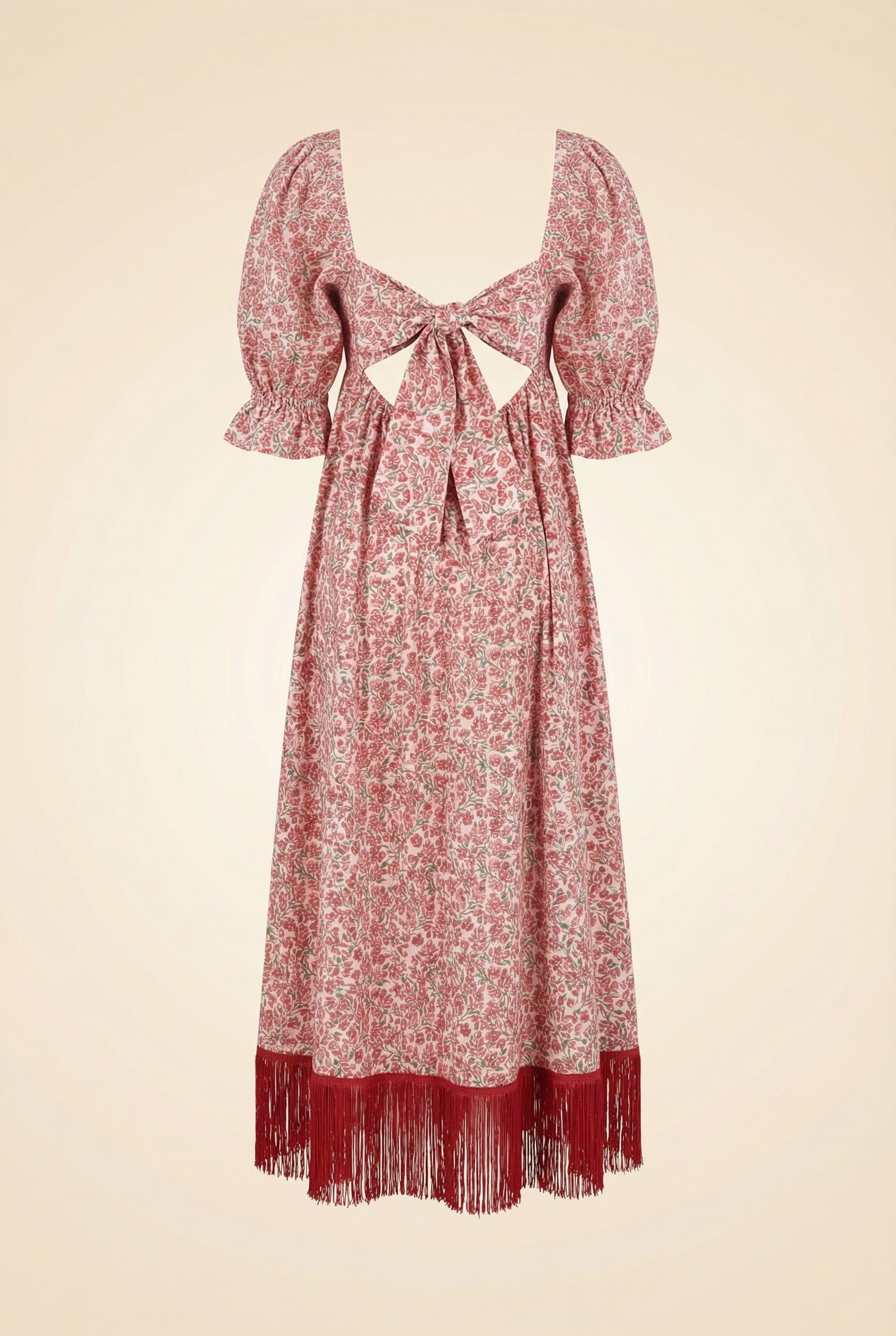 Jocelyn Embroidered Puff Sleeve Fringe Dress