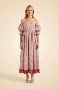 Jocelyn Embroidered Puff Sleeve Fringe Dress