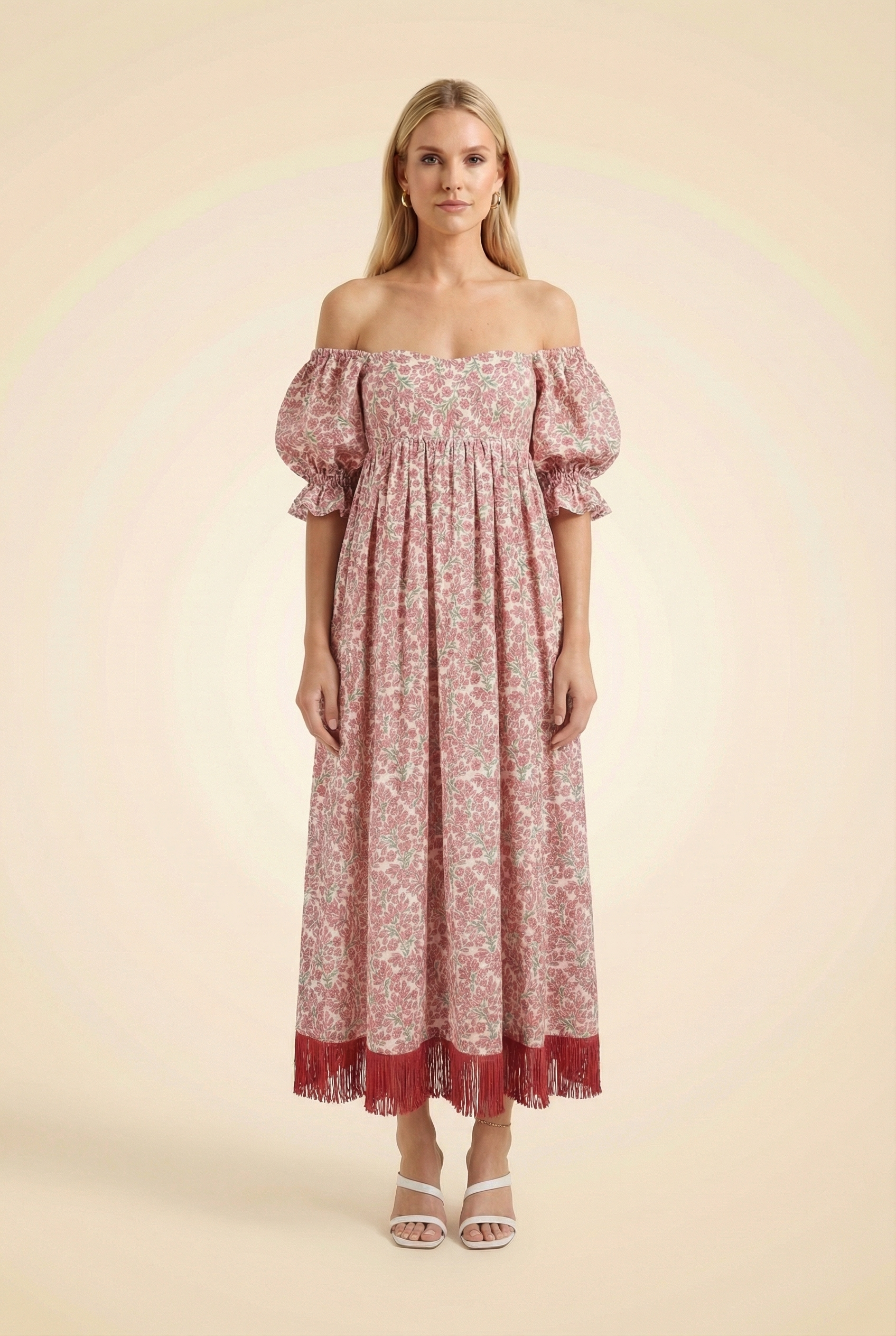 Jocelyn Embroidered Puff Sleeve Fringe Dress