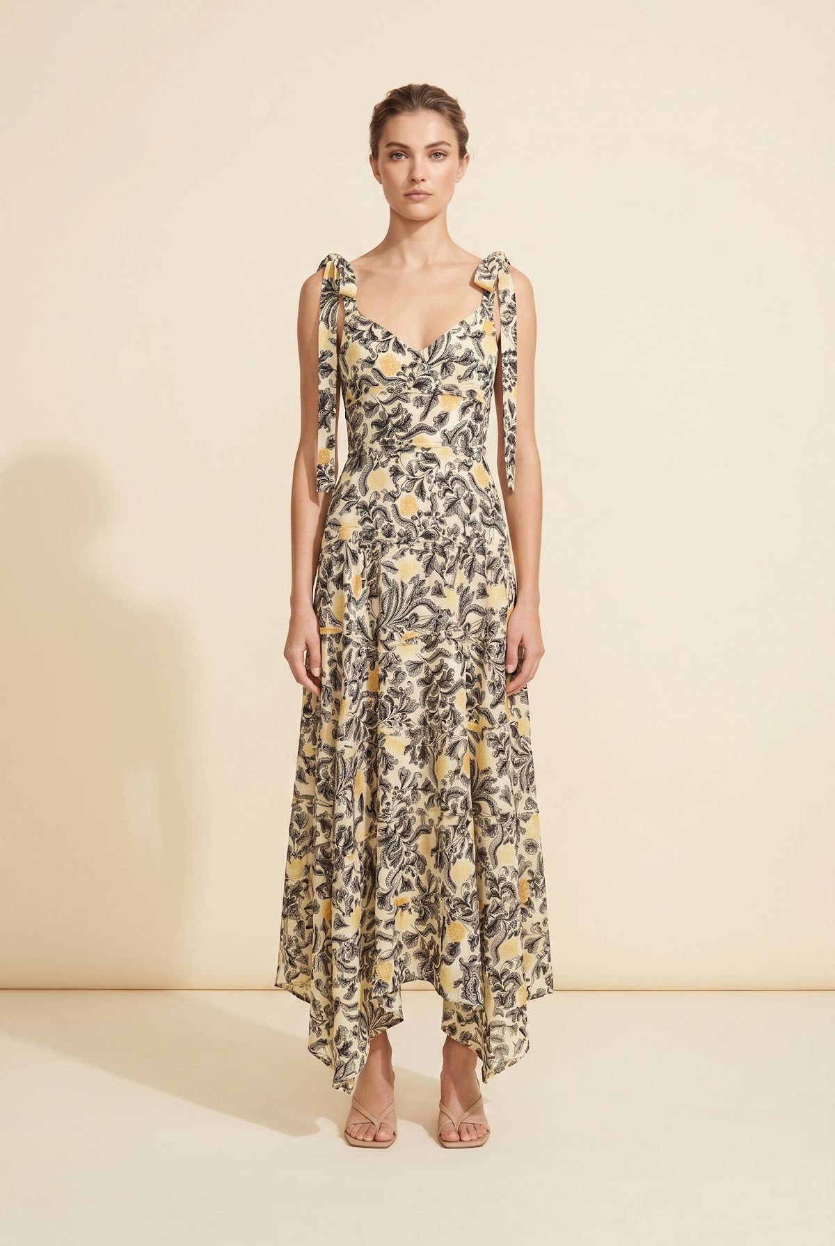 Asymmetric Floral-Print Midi Dress