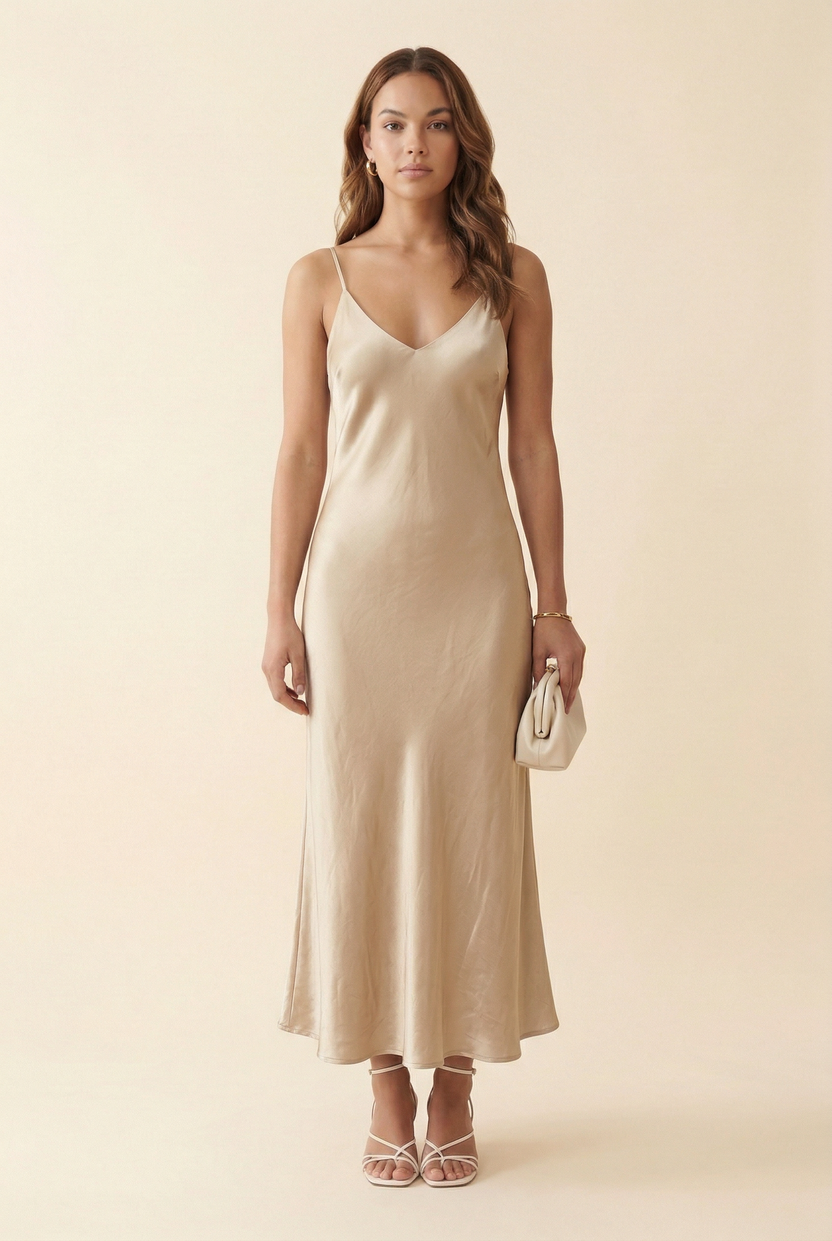 Beige Velour Slip Dress