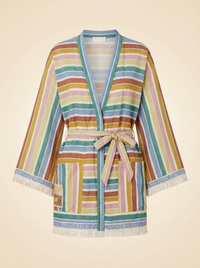 Everley Belted Fringed Striped Cotton-Voile Robe