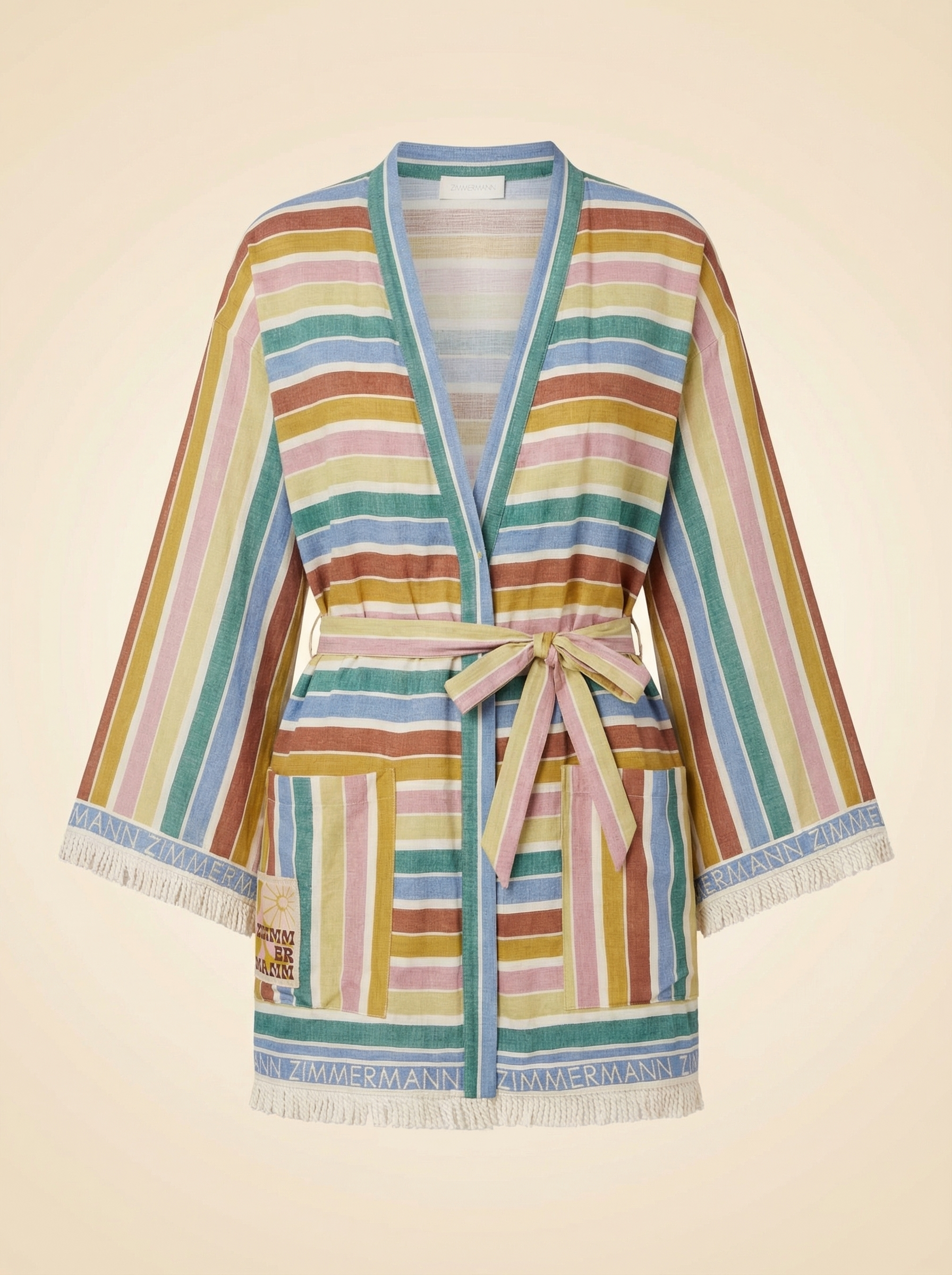 Everley Belted Fringed Striped Cotton-Voile Robe