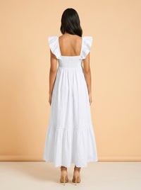 White Cotton Dress model_back