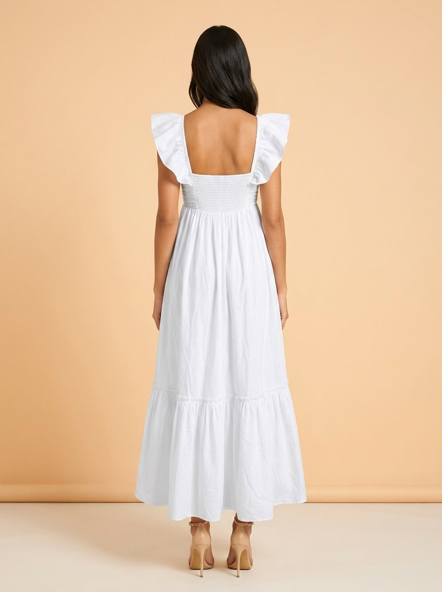 White Cotton Dress model_back