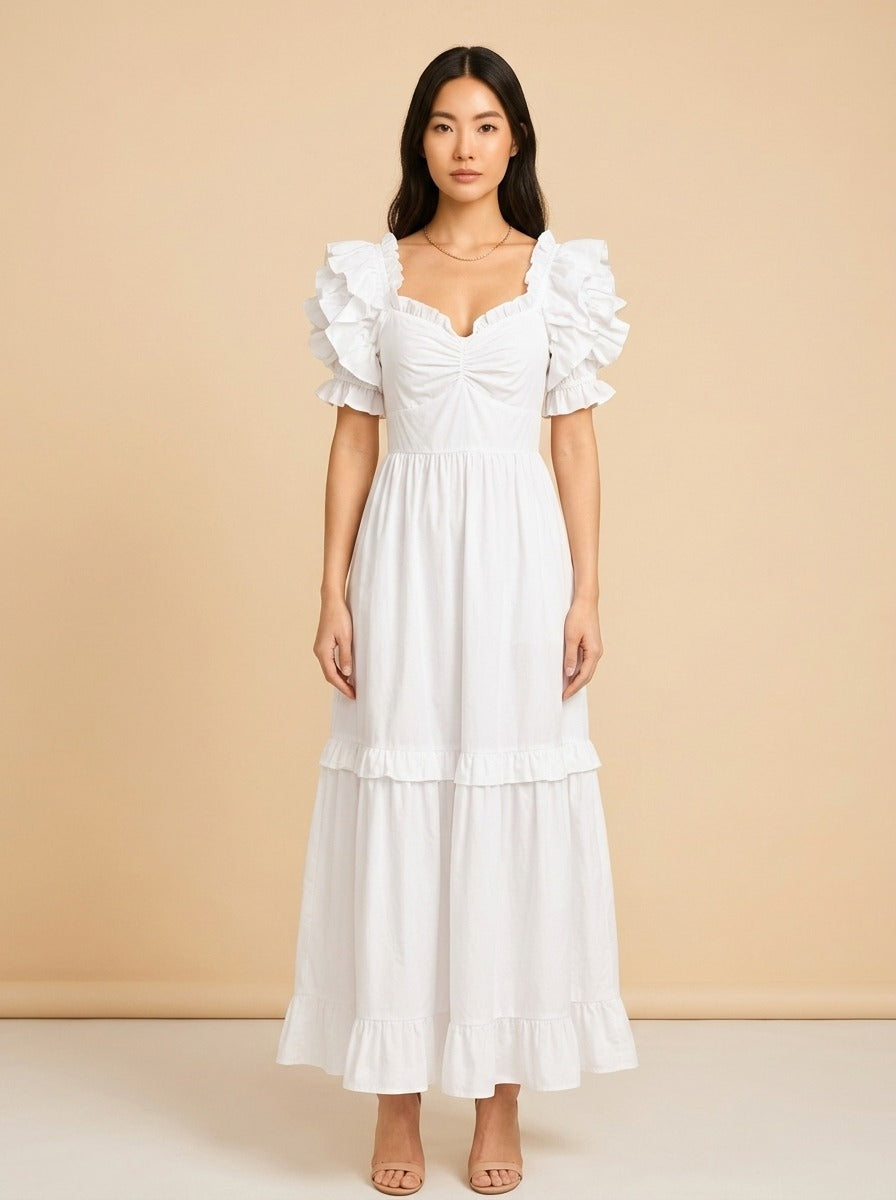 White Cotton Dress model_front