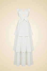 White Layered Flower Detail Maxi Dress