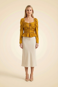Square Neckline Long Sleeve Crop Top - model