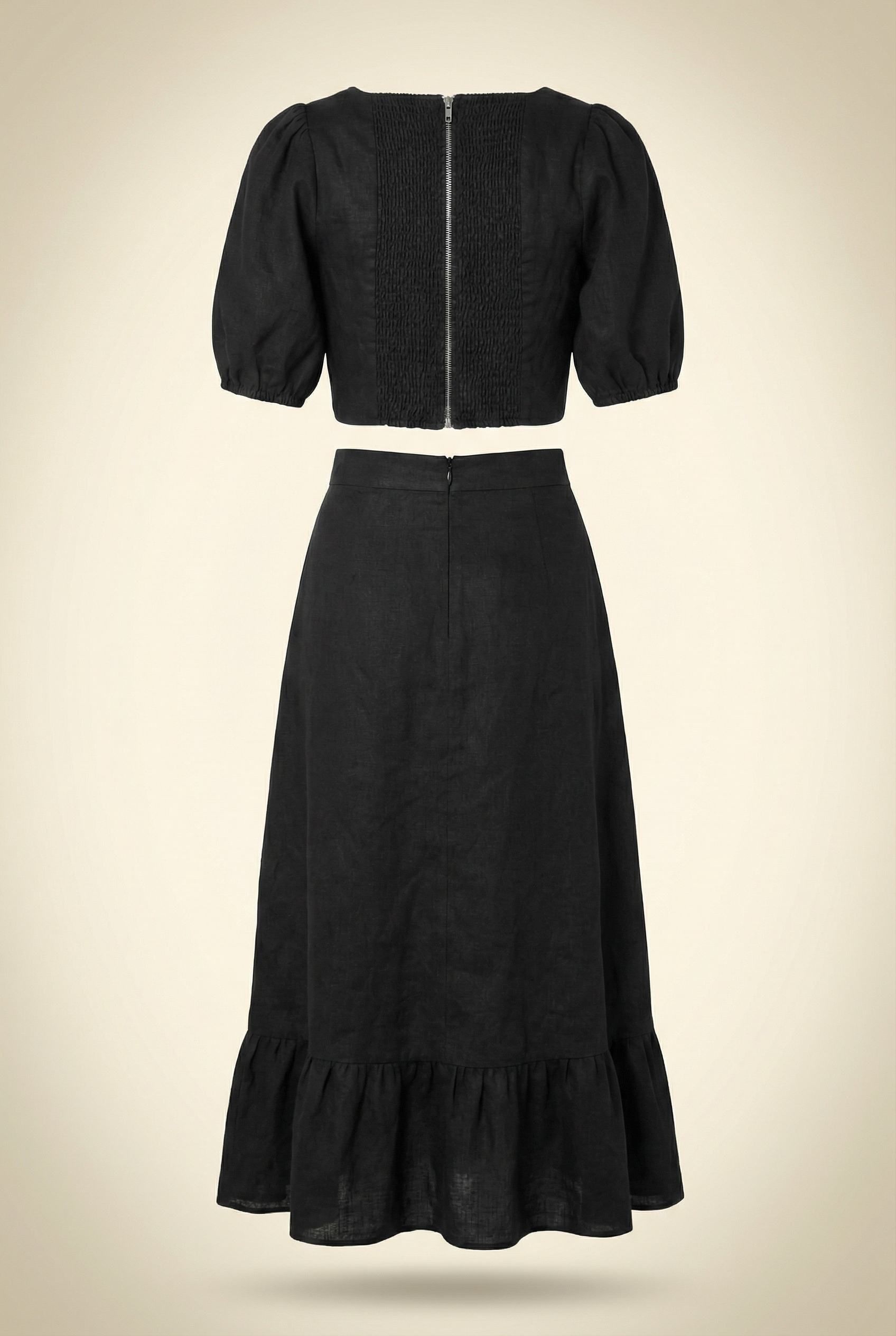 Black Linen Skirt Set